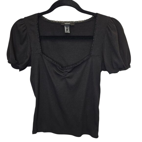Forever 21 Women's M Black Puff Short Sleeve Top - Picture 1 of 15